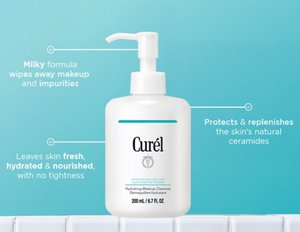 Infographic describing the benefits of using Curél Hydrating Makeup Cleanser